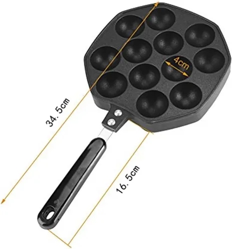 Vista 5 de Takoyaki - Sartén para parrilla, 12 agujeros de aluminio antiadherente Takoyaki Maker 12 pulpos rellenos para panqueques horneados, herramientas