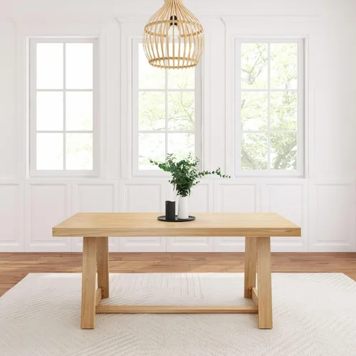 Vista 2 de Plank+Beam Mesa de comedor de granja de 72 pulgadas, mesa de cocina rústica de madera maciza, mesa rectangular grande de madera para comedor