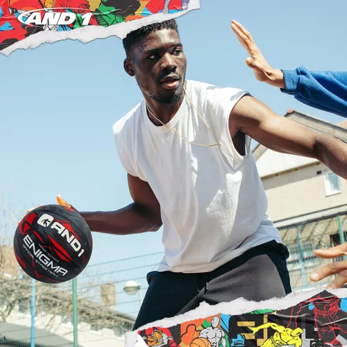 Vista 4 de AND1 Enigma - Baloncesto de goma, tamaño reglamentario oficial 7 (29.5 pulgadas), pelota de baloncesto urbano de construcción de canal profundo Rojo