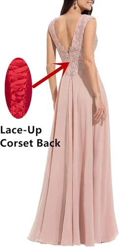 Vista 2 de Ubride Vestido largo formal de noche para mujer, con abertura y encaje, de gasa, con escote en V, Classic, 4