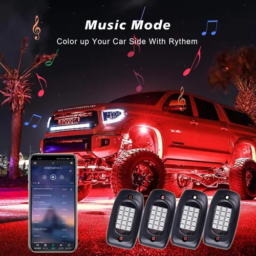 Vista 2 de Luces LED Rock Lights 8 Pods RGB Colorido Underglow Kit de luz de neón para tren de rodaje, IP 68 impermeable, control remoto con soporte