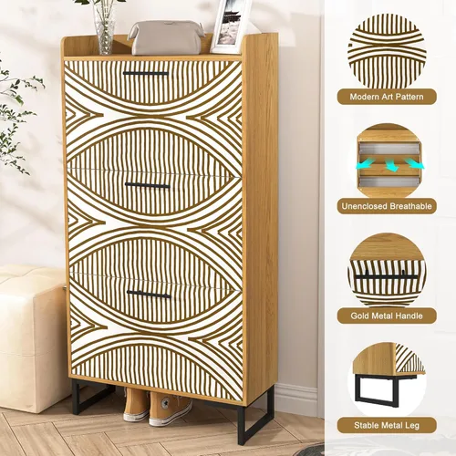 Vista 6 de Vibe & Dine Shoe Storage Cabinet for Entryway Slim, Narrow Shoe Cabinet with 3 Flip Drawers and Adjustable Shelves, FreeStanding Shoe Organizer
