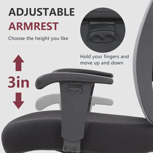 Vista 7 de Silla de oficina grande y alta, silla de escritorio de 400 libras, silla de computadora de malla con soporte lumbar, asiento ancho, brazos