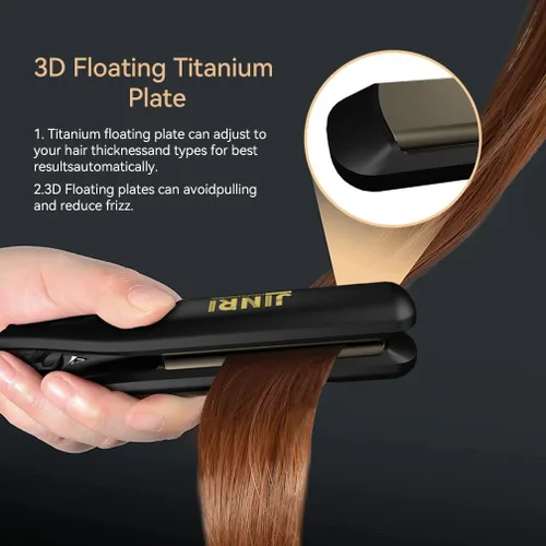 Vista 5 de Jinri placa de titanio 4/5 Mini Plancha de cabello de viaje, de Voltaje dual, color negro