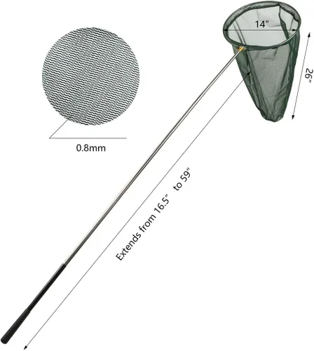 Vista 2 de RESTCLOUD Red profesional para insectos y mariposas con anillo de 14 pulgadas, profundidad neta de 26 pulgadas, mango telescópico de 59 pulgadas que