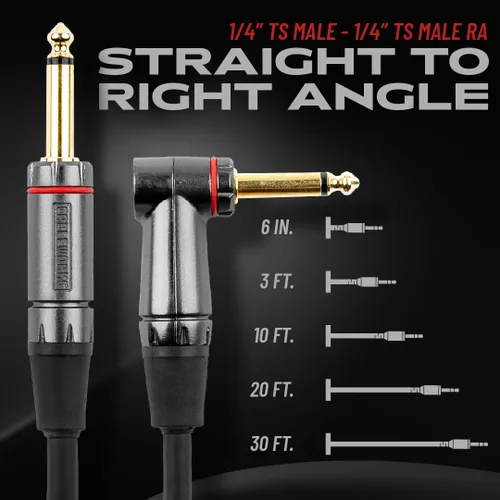 Vista 5 de Cableworks By Gator Cases Headliner Series Premium 3 pies recto a ángulo recto cable para instrumentos de guitarra (GCWH-INS-03RA)