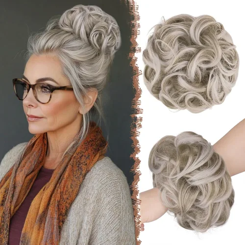 Vista 10 de FESHFEN Pieza de Cabello Grande de Moño Desordenado de Fibra Sintética Negro Azabache, 1.94 oz