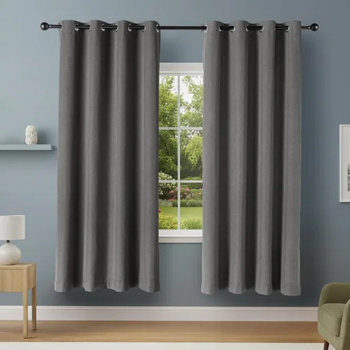 Vista 8 de Yaxa Basics Cortinas 100% opacas con ojales, 2 paneles, 52 x 84 pulgadas, beige