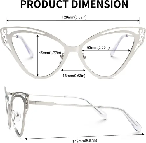 Vista 7 de VOOGLAM Gafas de bloqueo de luz azul ojo de gato, marco de anteojos de moda para mujer, antifatiga ocular y rayos UV