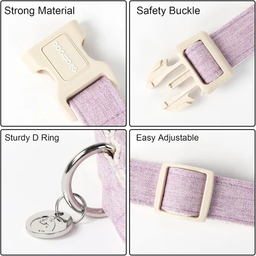 Vista 141 de DOGWONG Collar de algodón y cáñamo para perros, collar rosado resistente ajustable de tela natural suave para mascotas, lindo collar de boda