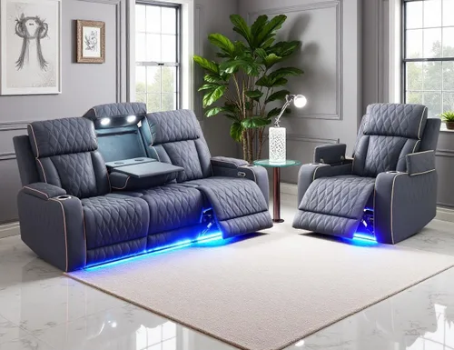 Vista 47 de Juego de sofá reclinable eléctrico, juego de sofá reclinable de cine en casa, sofá biplaza reclinable de cuero transpirable