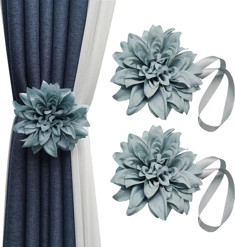 2 alzapaños magnéticos de flores para cortina, hibisco, clips decorativos para atar en la parte trasera de ventana, cuerdas de sujeción para el