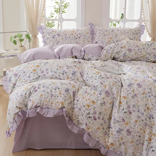 Vista 29 de HighBuy Funda de edredón floral de algodón, floral, coquette, fundas de edredón ligeras, suaves para niñas, juego de ropa de cama estilo jardín