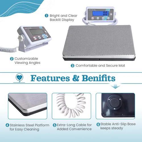 Vista 4 de Báscula de peso corporal digital médica extra ancha, capacidad de 440 libras, alta precisión, báscula de baño portátil resistente, fácil de leer