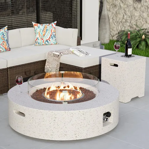 Vista 17 de COSIEST Juego de Mesa de Hoguera de Propano para Exteriores de 2 Piezas con Mesa para Tanque, Mesa de Fuego de 42" Certificada, 50,000 BTU con Base