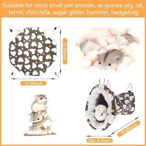 Vista 2 de LEFTSTARER Alfombrilla y juguete de cachemira para mascotas, hamaca de conejillo de indias con forma de corazón marrón, accesorios para jaula