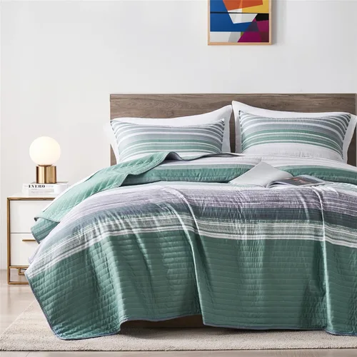 Vista 13 de KAKIJUMN - Juego de ropa de cama para cama full/queen, juego de edredón de patchwork a rayas en negro, blanco y gris, juego de 2 piezas de colcha