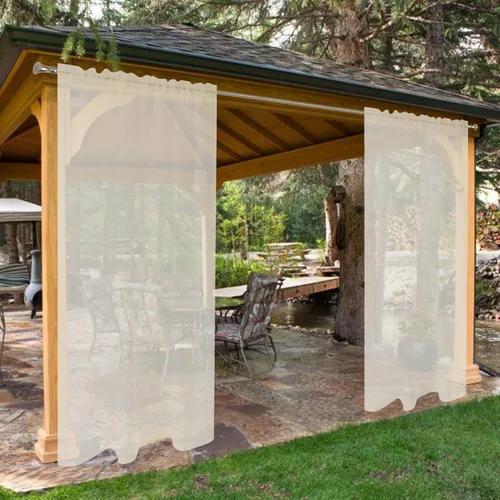 Vista 23 de SpaceDresser Cortinas traslúcidas impermeables para patio y exteriores – 2 paneles de cortina transparente con bolsillo para barra para sala de Beige