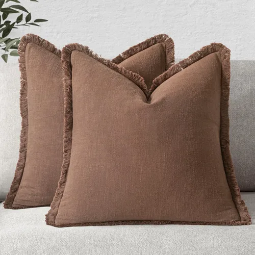 Vista 15 de MIULEE Juego de 2 fundas de almohada decorativas de lino neutro con flecos, fundas de cojín de estilo bohemio con borlas para sofá, cama, sala