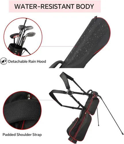 Vista 4 de Bolsa de golf con divisor de 2 vías, bolsa de golf Par 3 con 6 bolsillos con capacidad para hasta 7 palos, bolsa de golf pequeña de doble correa