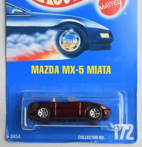 Vista 2 de HOT WHEELS ROJO OSCURO MAZDA MX-5 MIATA #172 TODO LA TARJETA AZUL DE 7 RADIOS