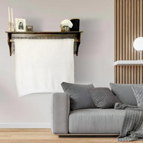 Vista 7 de RELODECOR Estante de edredón montado en la pared con estante, madera de pino maciza, estilo rústico de granja para decoración de dormitorio y sala