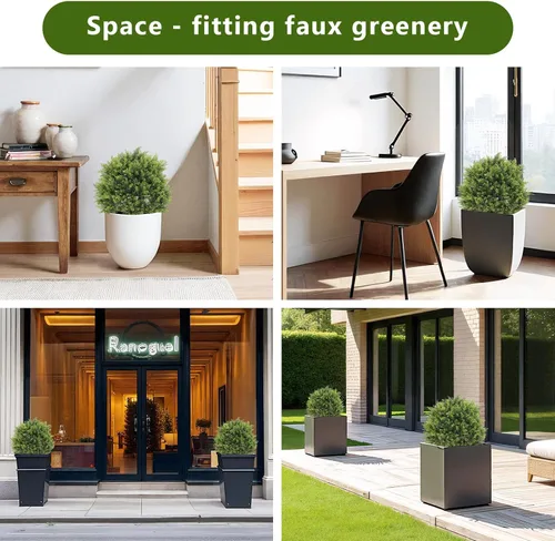 Vista 5 de Árboles artificiales de cedro de 2 pies para exteriores, plantas artificiales en macetas resistentes a los rayos UV de 24 pulgadas en el exterior