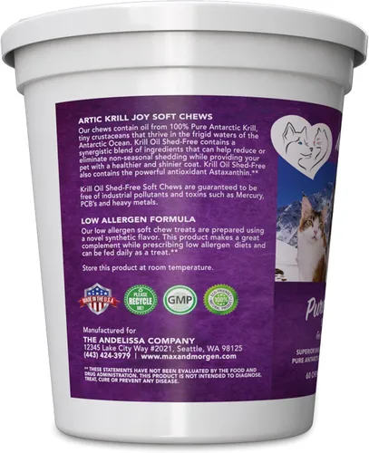 Vista 2 de Pure Krill Joy, aceite de krill antártico masticables suaves para perros, rico en Omega 3 y antioxidantes, fórmula única reductora de cobertizos
