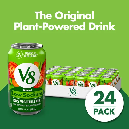 Vista 2 de V8 Jugo de verduras original bajo en sodio, 100% vegetal, lata de 11.5 onzas líquidas (paquete de 24)