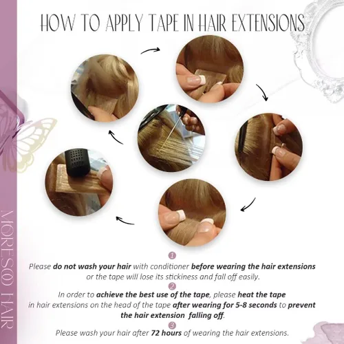 Vista 7 de Moresoo Extensiones de cabello humano con cinta invisible, balayage, rubio ceniza a rubio platino, extensiones de cabello humano con cinta adhesiva