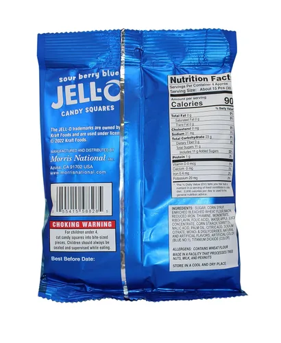 Vista 3 de Morris National Inc JELL-O™ Sour Candy Squares Sour Berry Blue Dulces masticables agridulces Tamaño compartido, 4.5 onzas, 12 paquetes