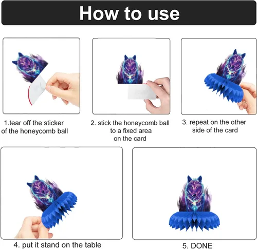 Vista 3 de 8 piezas de decoración de fiesta de cumpleaños de lobo galaxia, cielo estrellado con temática de panal de abeja, centros de mesa 3D de doble cara