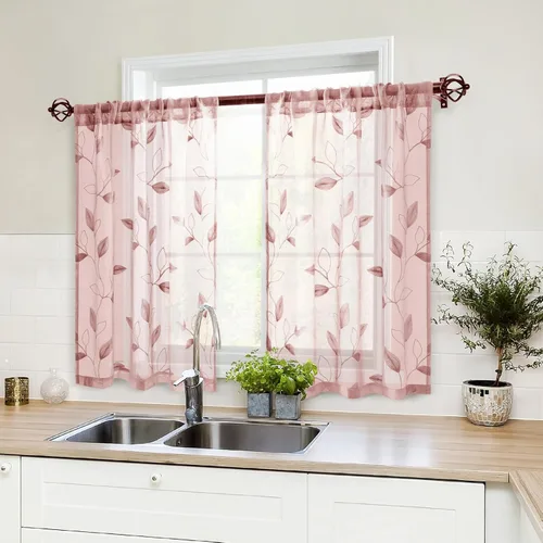 Vista 27 de HOMEIDEAS Cortinas traslúcidas amarillas de 84 pulgadas de largo, 2 paneles de cortinas bordadas con patrón floral amarillo y blanco, cortinas