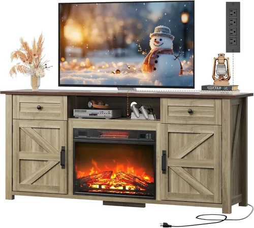 Vista 11 de WLIVE Soporte de TV para TV de 65, 70, 75 pulgadas, moderno centro de entretenimiento de granja con toma de corriente integrada, consola de TV