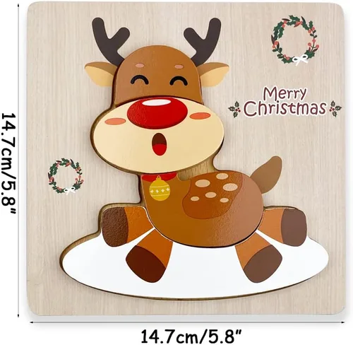 Vista 5 de Anditoy Paquete de 4 rompecabezas de madera de Navidad para niños pequeños, juguetes de Navidad, rellenos de calcetines de Navidad, regalos de fiesta