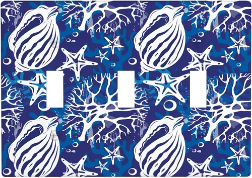 Vista 29 de Placa de interruptor de luz Nautical de 1 pandilla, concha abstracta retro del océano, estrella de mar, cubierta de placa de pared decorativa