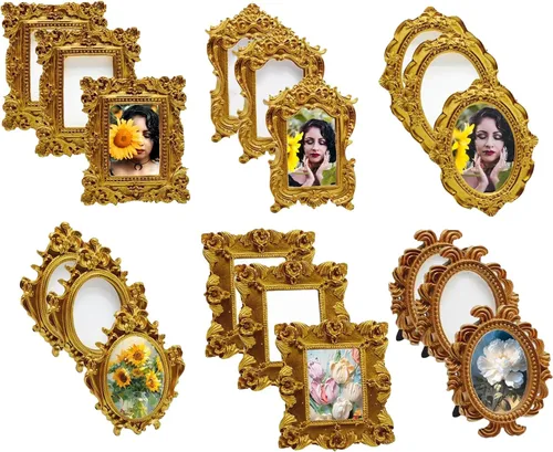 Marco de fotos de resina vintage, estilo barroco antiguo, mini tarjeta de lugar, adorno de exhibición de mesa (estilo A, 18 unidades)