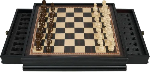 Vista 3 de BIVOMON Juego de ajedrez de madera de 12.5 pulgadas, piezas de ajedrez magnéticas con 2 cajones de almacenamiento integrados - juego de tablero
