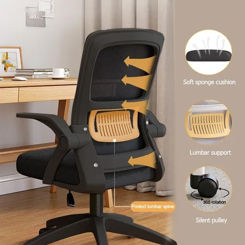 Vista 3 de Silla de Oficina para el Hogar Ergonómica con Malla Transpirable Silla de Alto Respaldo con Altura Ajustable Giratoria con Brazos Abatibles