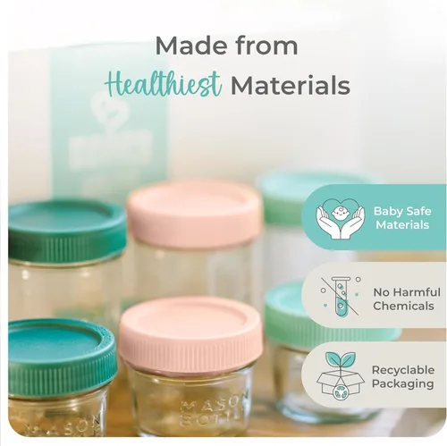 Vista 3 de Mason Bottle Tarros de almacenamiento de leche materna de 4 onzas (paquete de 12) – Recipientes de vidrio reutilizables para alimentos para bebés