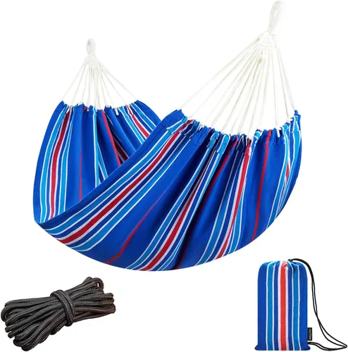 Vista 17 de JoyView Hamaca brasileña para una sola persona, hamaca portátil con cuerdas para colgar y bolsa de transporte, grande de 78.8 x 39.4 pulgadas