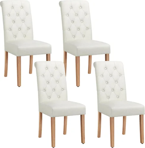 Vista 10 de Yaheetech Juego de 4 sillas de comedor tapizadas de tela con botones y patas de madera maciza para el hogar, restaurante, comedor, gris oscuro