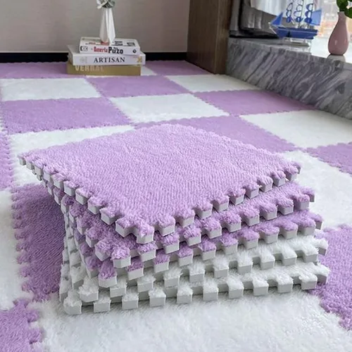 Vista 10 de 12 piezas Tapete de Piso de Espuma de Rompecabezas de Felpa, Baldosas de Espuma Cuadradas Entrelazadas Suaves Gruesas Esponjosas Alfombras de Área
