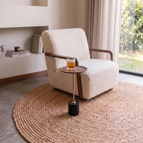 Vista 4 de COZYMATIC Castiglia - Mesa auxiliar redonda con pedestal, mesa auxiliar con mesa de madera, mesa pequeña para bebidas, mesa de pedestal para sala