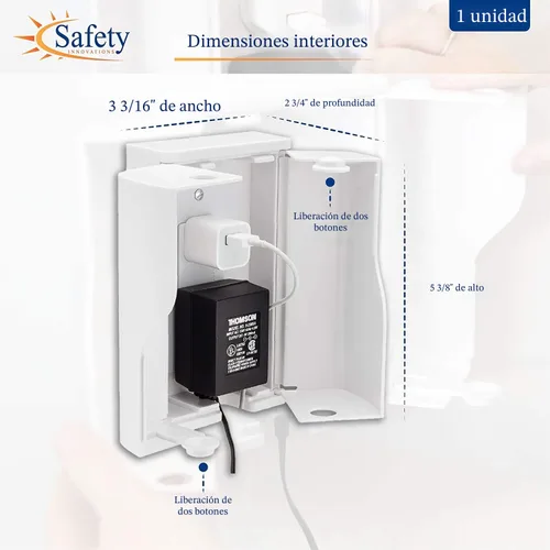 Vista 2 de Safety Innovations Caja de seguridad para enchufes a prueba de bebés de doble puerta para enchufes a prueba de bebés, más espacio