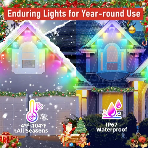 Vista 2 de MUCCCUTE Luces Permanentes al Aire Libre para Navidad de 150 pies RGB + IC para Aleros con Aplicación y Control Remoto, Cadena de Luces LED al Aire