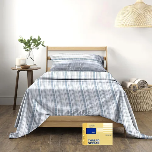 Vista 68 de THREAD SPREAD Hotel Collection - Juego de sábanas de 600 hilos de algodón egipcio, satinado, 4 piezas, Algodón, Gris oscuro - Rayas, gemelo Rayas