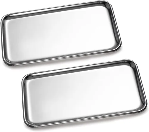 IMEEA Pequeña bandeja de tocador rectangular de acero inoxidable, pequeña bandeja para joyas, bandeja de baño, organizador de almacenamiento