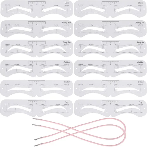 Vista 8 de 12 plantillas reutilizables para cejas, plantilla de cejas con banda elástica para principiantes (6 estilos) transparente