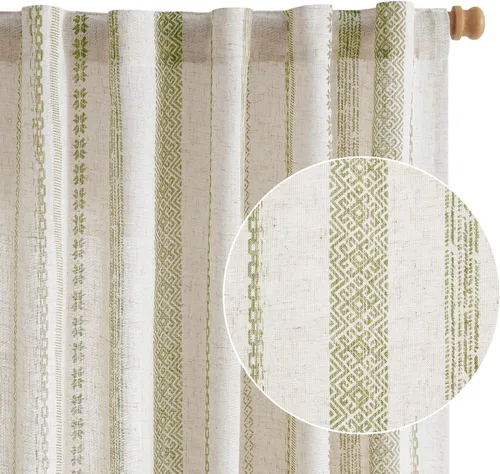 Vista 13 de jinchan Cortinas de lino bohemias para sala de estar, cortinas semitransparentes para dormitorio, 63 pulgadas de largo, cortinas de granja